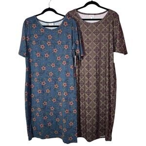 Lot of 2 LuLaRoe Julia Dress Retired Style Floral and Geo Print Size 2XL (20-22)